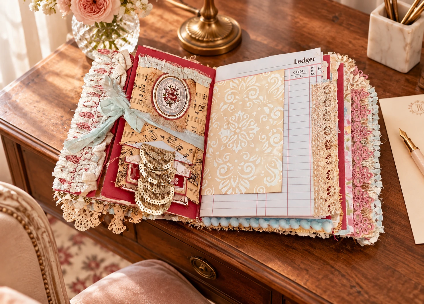 Open journal on a writing desk