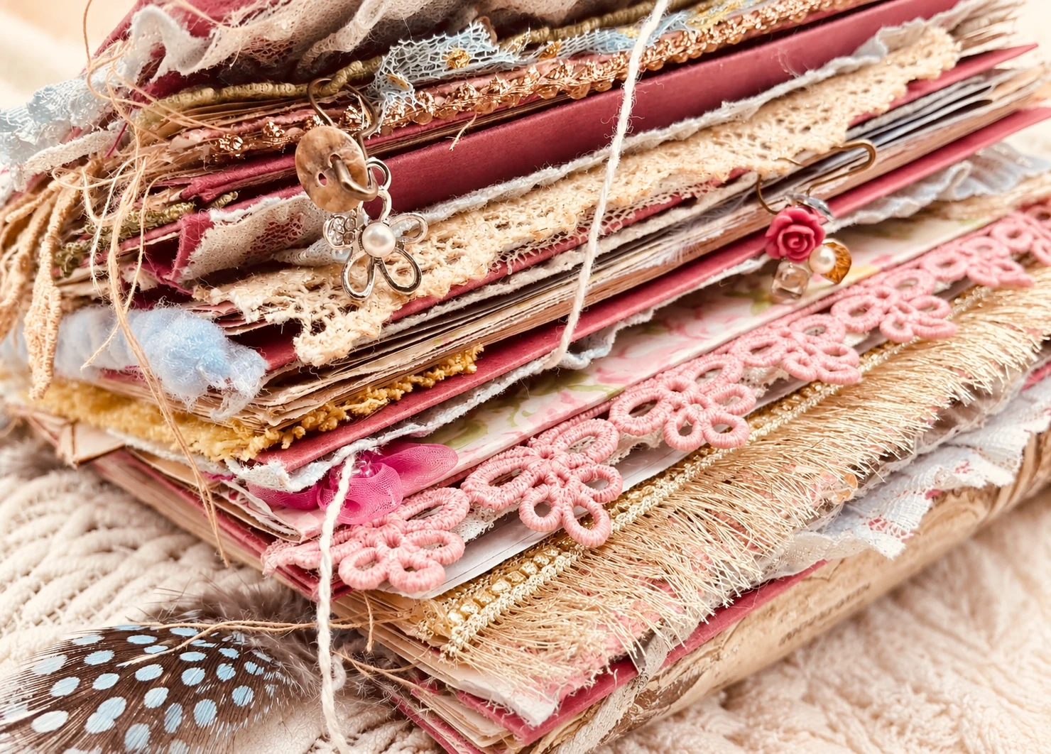 Close-up of lace, trim and page edges
