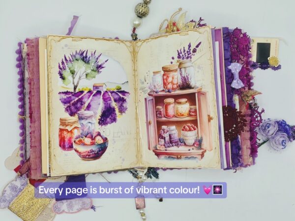 Purple vintage aesthetics handmade junk journal Hardcover Trinketz 12