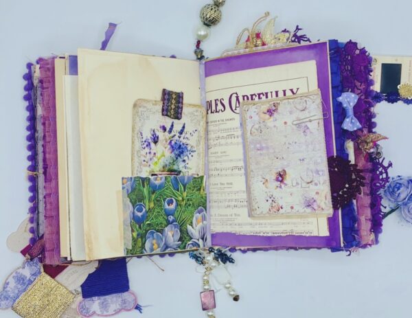 Purple vintage aesthetics handmade junk journal Hardcover Trinketz 11