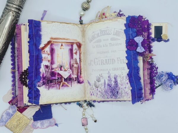 Purple vintage aesthetics handmade junk journal Hardcover Trinketz 10