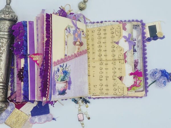 Purple vintage aesthetics handmade junk journal Hardcover Trinketz 9