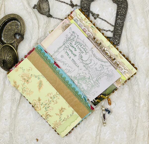 One-of-a-Kind Boho-Style Journal with Traditional Pakistani Embroidery and Vintage Papers Hardcover Trinketz 5