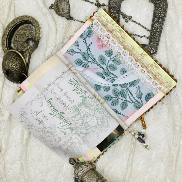 One-of-a-Kind Boho-Style Journal with Traditional Pakistani Embroidery and Vintage Papers Hardcover Trinketz 8