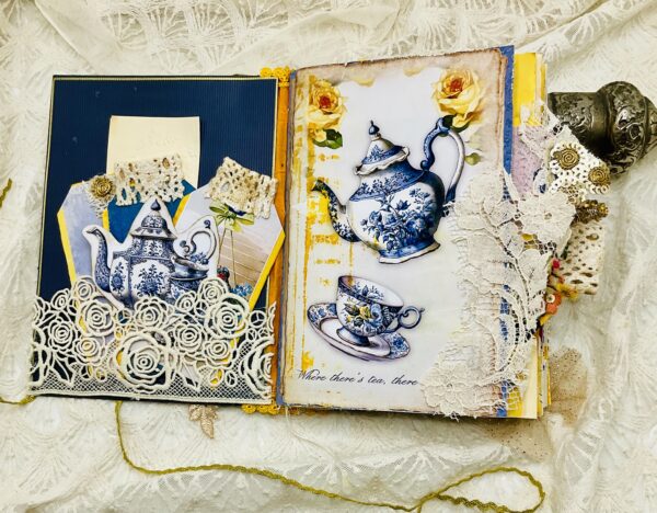 Chinoiserie-Inspired Junk Journal – Vintage Elegance with Floral Charm Hardcover Trinketz 15