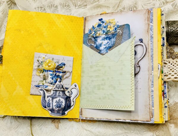 Chinoiserie-Inspired Junk Journal – Vintage Elegance with Floral Charm Hardcover Trinketz 16