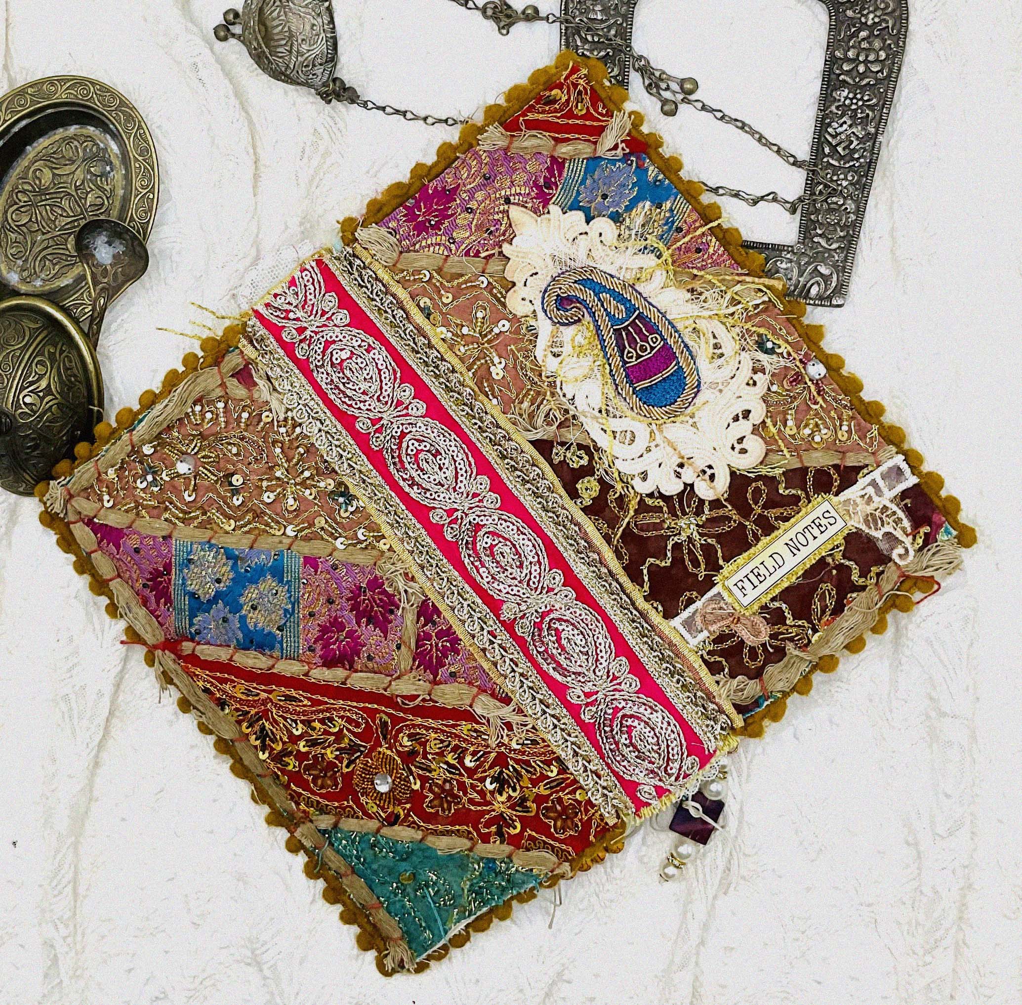 One-of-a-Kind Boho-Style Journal with Traditional Pakistani Embroidery and Vintage Papers Hardcover Trinketz 4