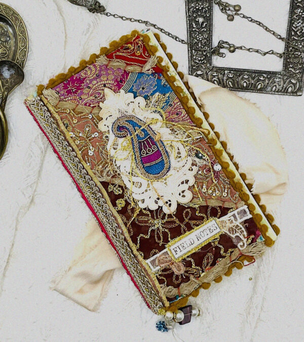 One-of-a-Kind Boho-Style Journal with Traditional Pakistani Embroidery and Vintage Papers Hardcover Trinketz 3