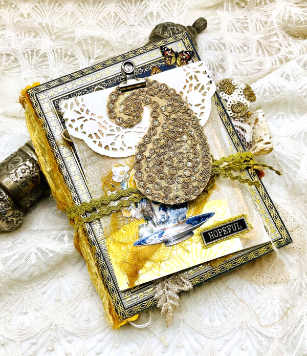 Chinoiserie-Inspired Junk Journal – Vintage Elegance with Floral Charm Hardcover Trinketz 3