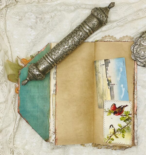 Vintage Bird-Themed Tall Junk Journal with Gold Embroidery Hardcover Trinketz 10