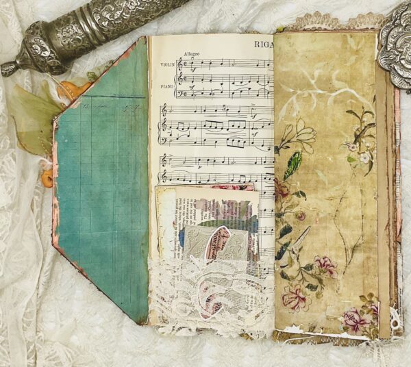 Vintage Bird-Themed Tall Junk Journal with Gold Embroidery Journals Trinketz 14
