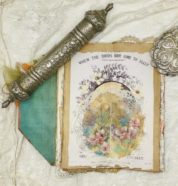 Vintage Bird-Themed Tall Junk Journal with Gold Embroidery Journals Trinketz 9