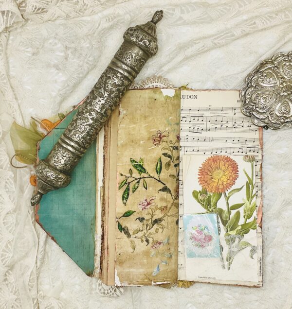 Vintage Bird-Themed Tall Junk Journal with Gold Embroidery Journals Trinketz 6