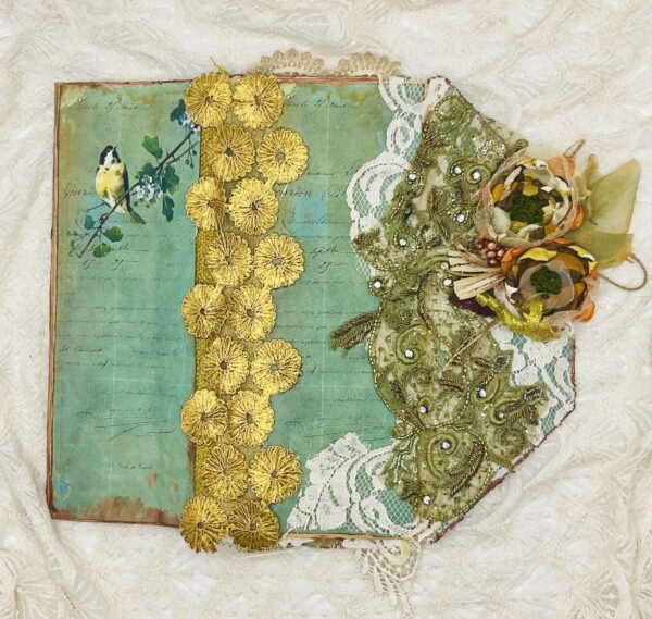 Vintage Bird-Themed Tall Junk Journal with Gold Embroidery Journals Trinketz 5
